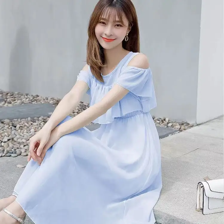 

Женское платье А-силуэта с рукавом-бабочкой и круглым вырезом