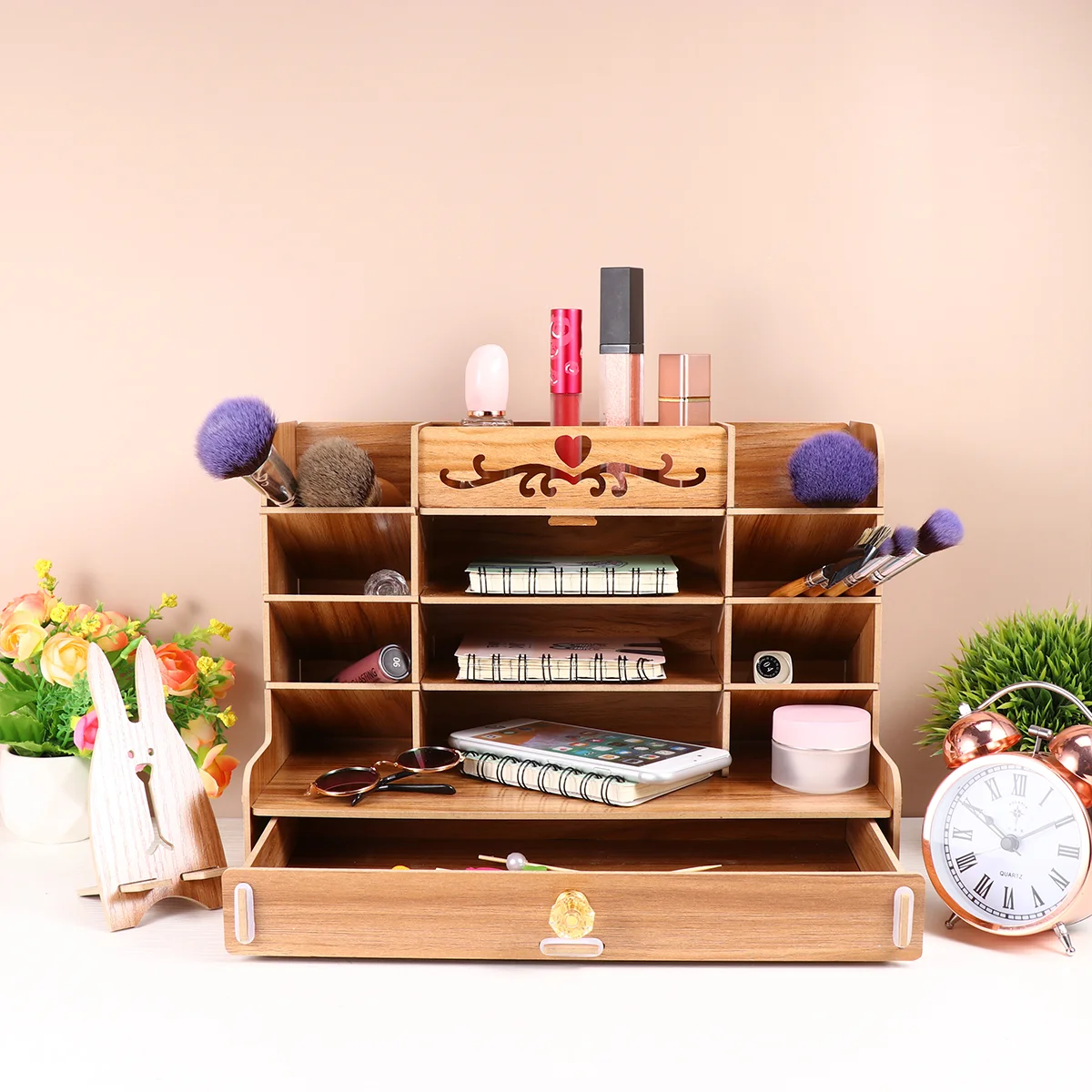

5 Layers Pencil Storage Rack Desktop Pen Organizer Wooden Pen Storage Container Pen Holder Light Brown