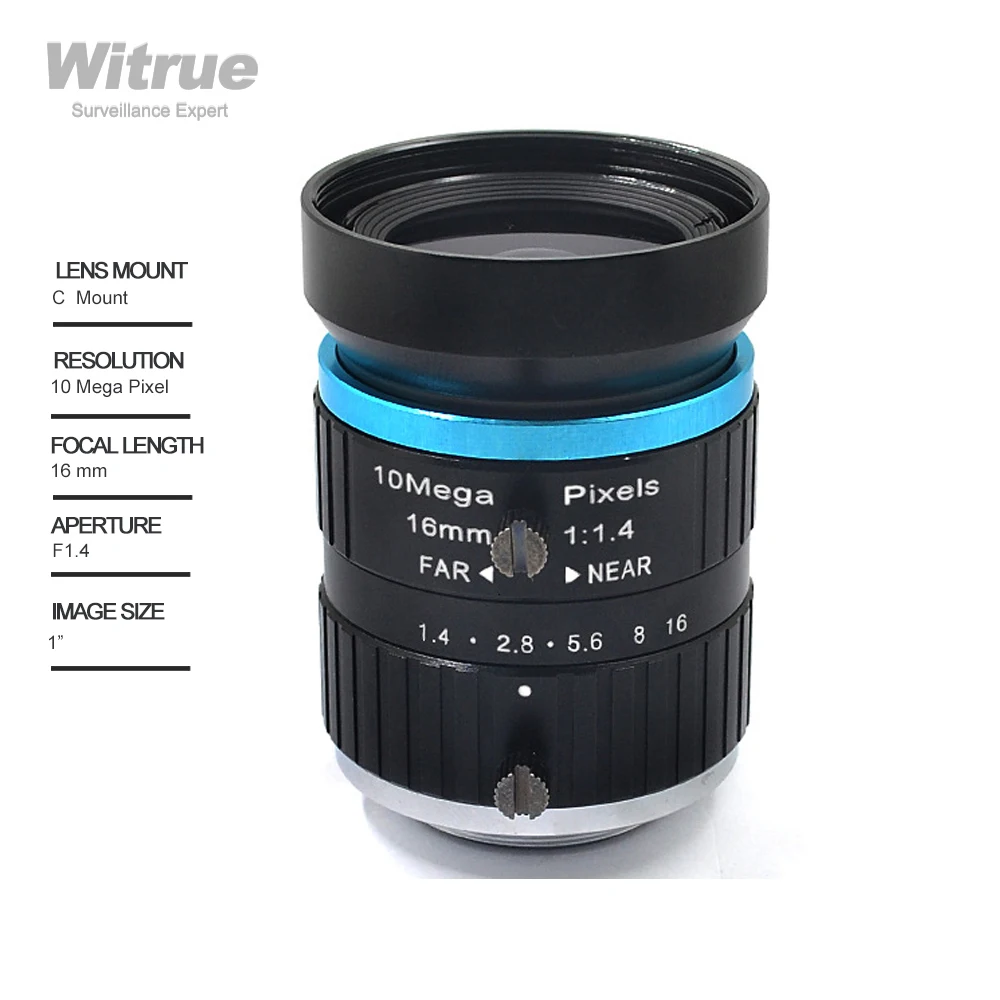 Witrue 4K 10MP 16mm C Mount Professional с низким уровнем искажения