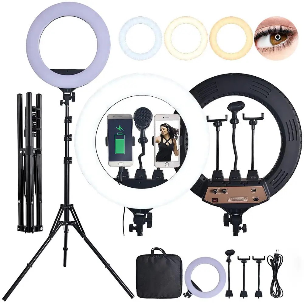 

Fosoto 18 Inch LED Ring Light Photographic Lighting 3200-5600K Ring Lamp With Tripod Stand For Makeup Camera Phone Video
