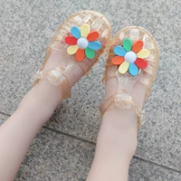 2022 korean summer female baby baotou jelly slippers children leisure seven color flower princess single shoe beach shoes