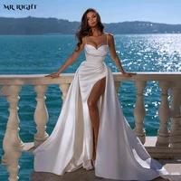 beach mermaid wedding dress for woman sexy high split pleats bride gown bridal party robes vestido de novia