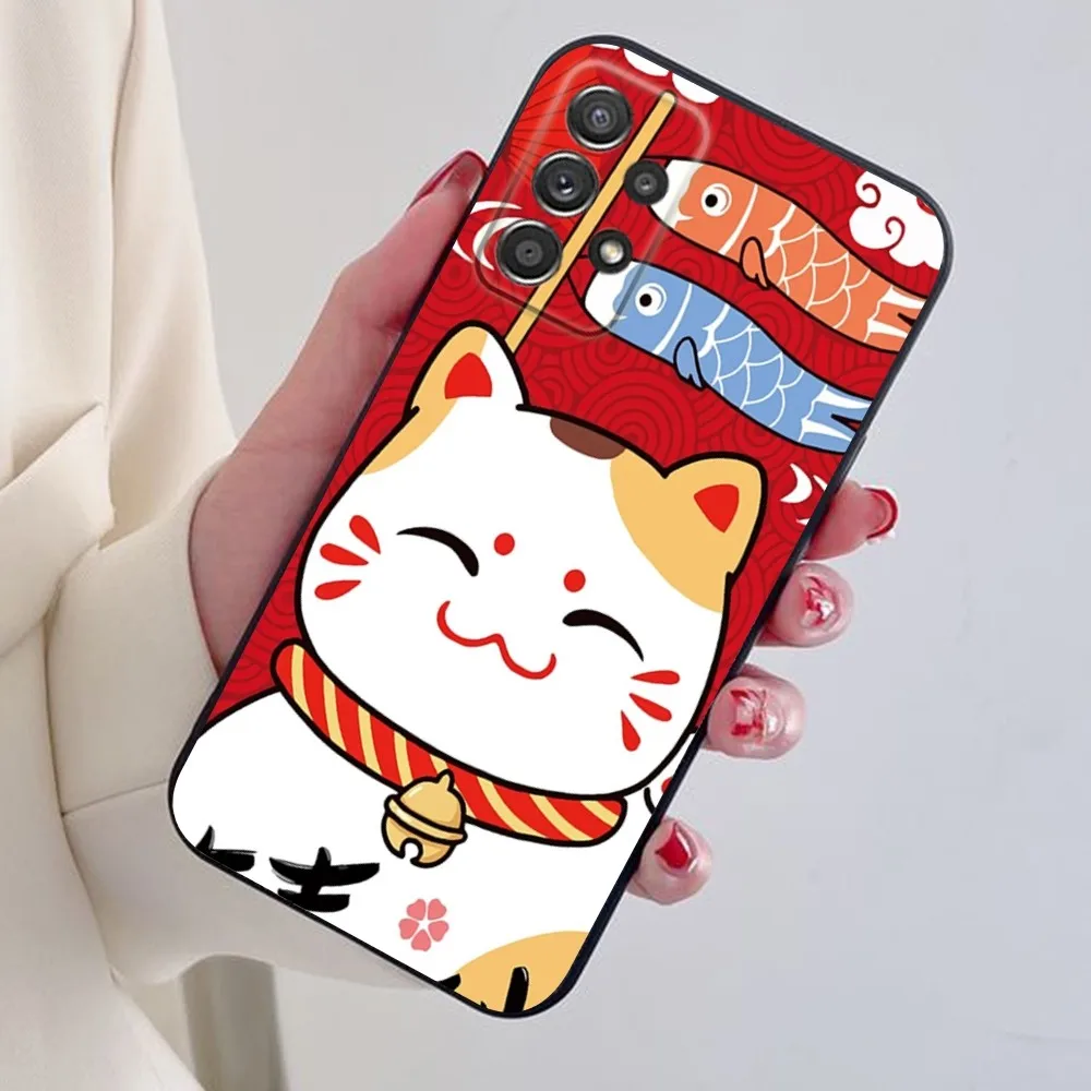 Lucky Cat Phone Case For Samsung S24 S21 S22 S23 S30 Ultra S20 Plus Note 10 9 5G Black soft silicone case