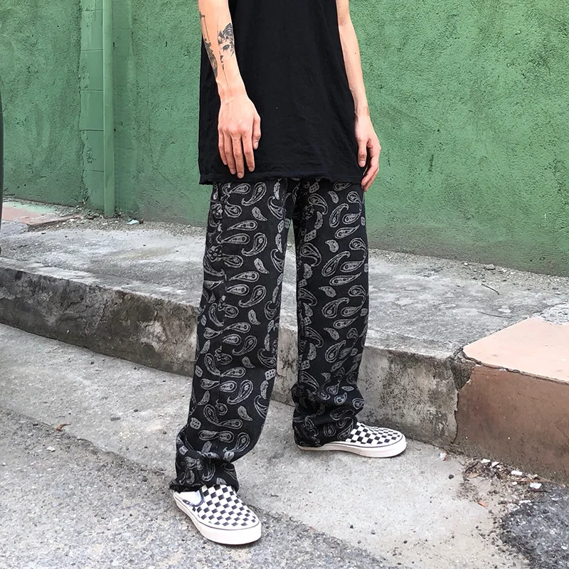 Women Fashion New Street Hip Hop Embroidery Jeans Loose Straight Leg Retro Men and Women Jeans Punk Loose Jeans Hip Hop Jeans