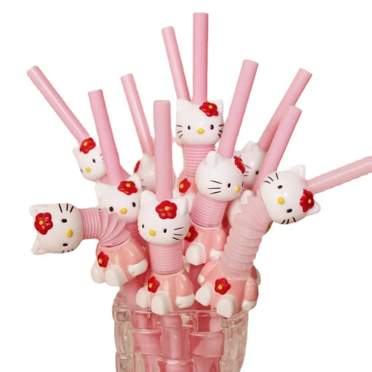 

Милая солома Hello Kitty, милый Стайлинг, выдвижная Гибкая мультяшная розовая солома, аксессуары для Хэллоуина, подарок на день рождения