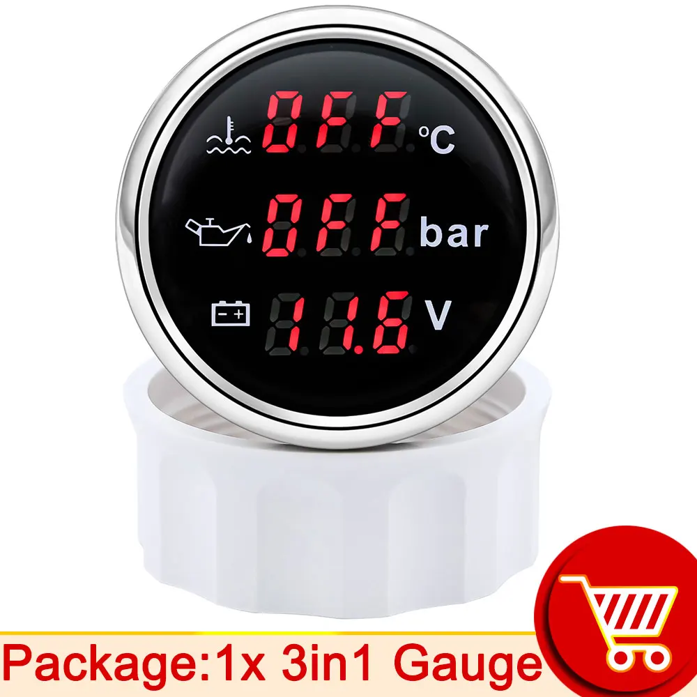52 мм цифровой 3 в 1 многофункциональный датчик температуры воды измеритель давления масла 10 бар напряжение с сигнализацией для автомобиля, лодки по индивидуальному заказу