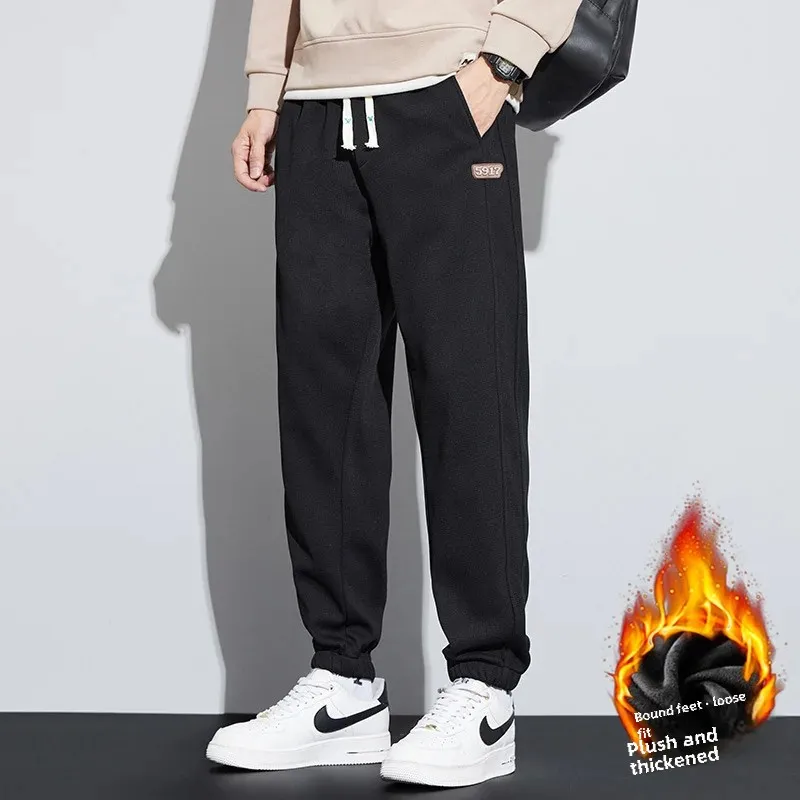 Новинка 2023 мужские осенне-зимние утолщенные спортивные штаны свободного кроя на