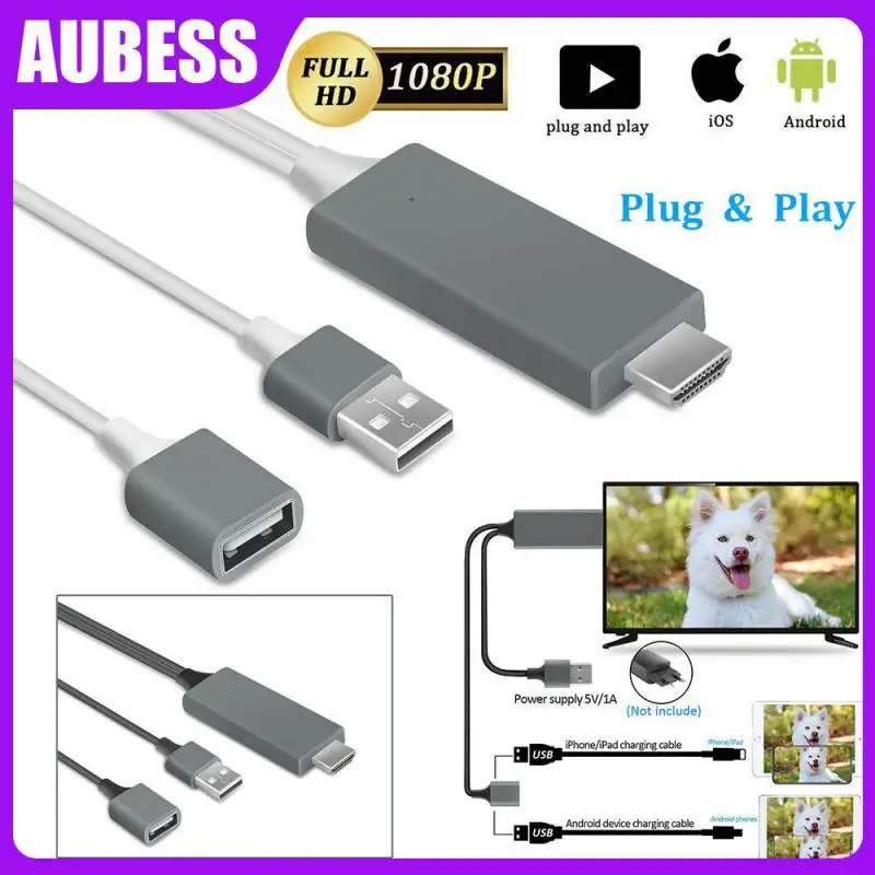 

HDMI-compatible High-definition Video Cable 1080P HD Display Mirroring Cable Supports Charging While Mirroring For iOS/Android