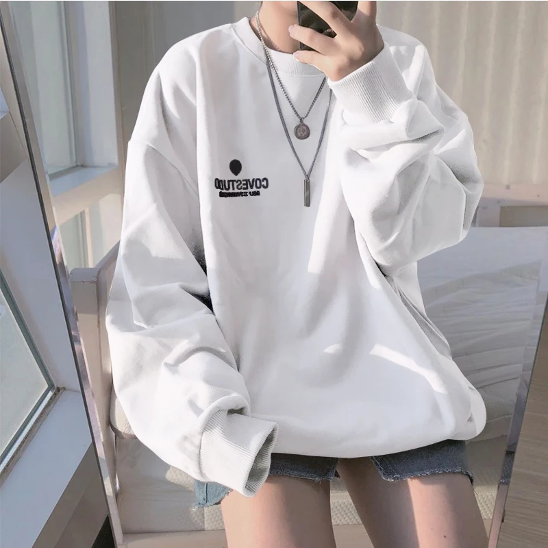 

Long Sleeve Spring Thin Chic Purple Harajuku Female Pullovers Hoodies Women Simple Letter Korean Loose New Black Girl Streetwear
