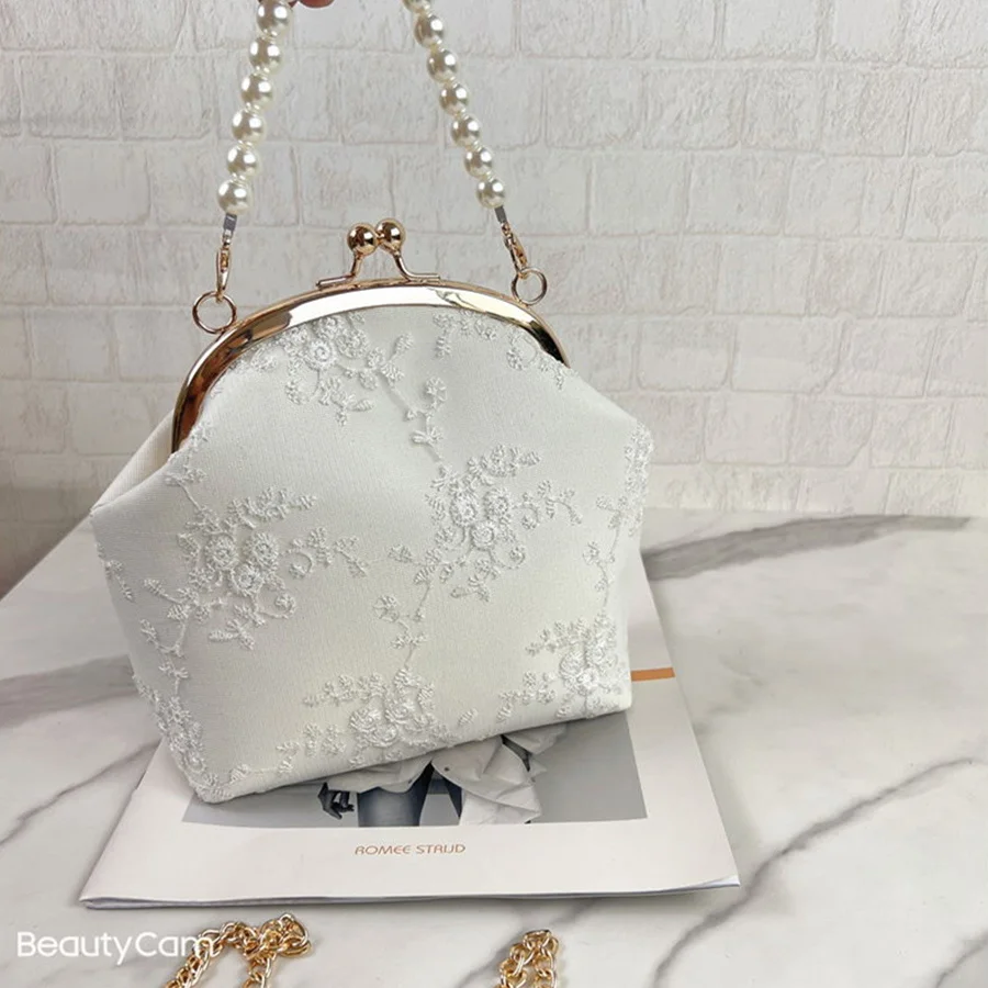 

Retro Crossbody Bags for Women Vintage Lace Pearl Chains Ladies Small Square Shoulder Bag Female Clutch Purse Handbags Sac Femme