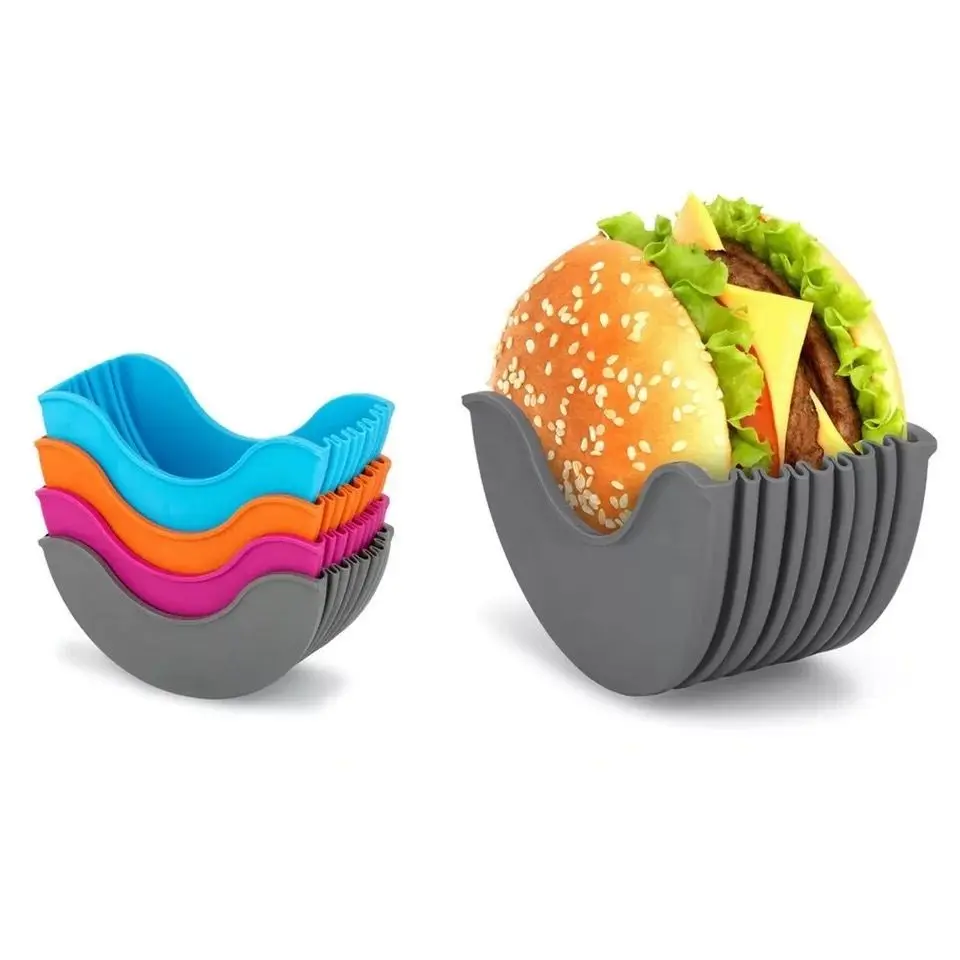 

Contact-free Burger Food Fixed Clip Shell Rack Holder for Household Washable Kitchen Convenient Part Sandwich Hamburger Silicone