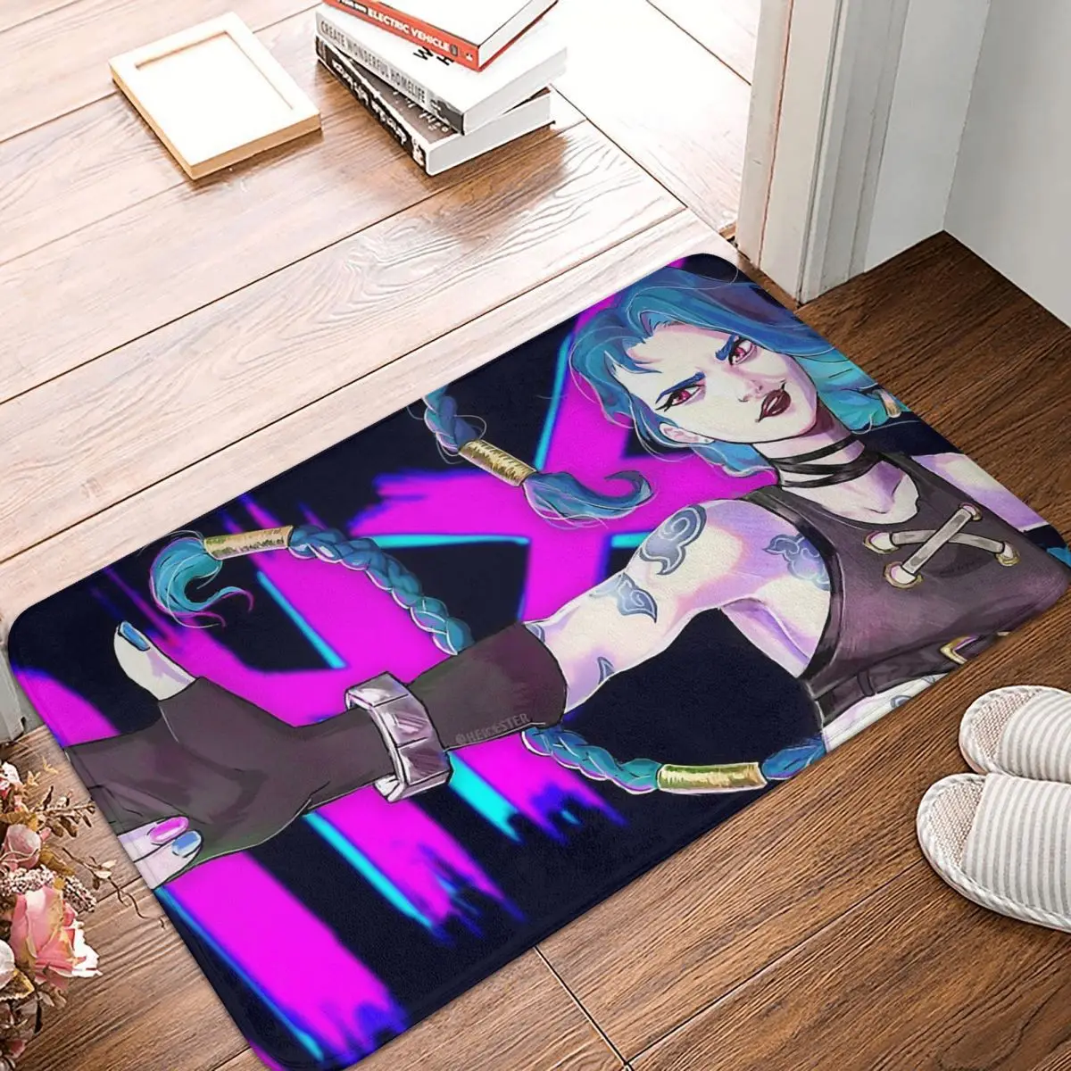 

Jinx с пистолетом, Коврик для ванны, коврик из арканской Лиги Легенд, аниме, ковер для гостиной, коврик для балкона, украшение для дома