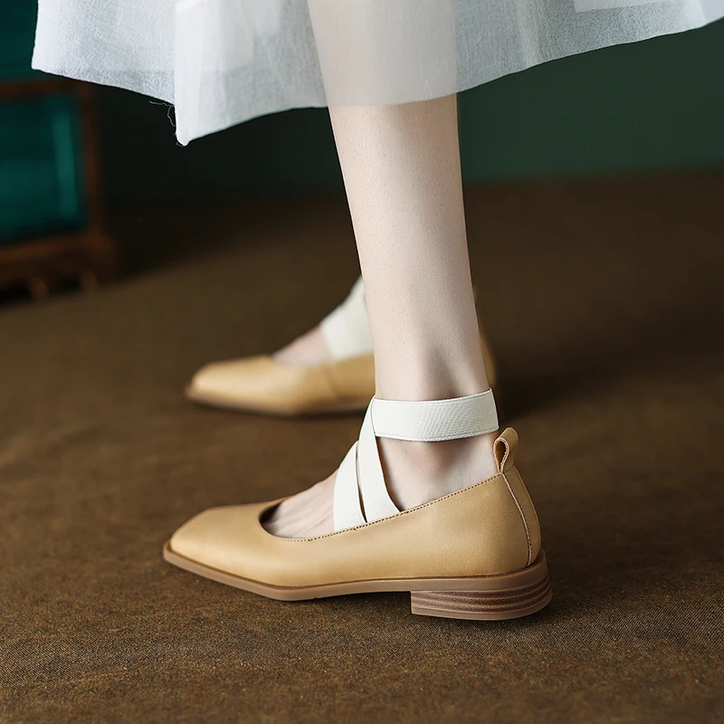 

2023 NEW Spring Shoes Women Square Toe Chunky Heel Mary Janes Classics Split Leather Women Pumps Low Heel Shoes zapatos de mujer