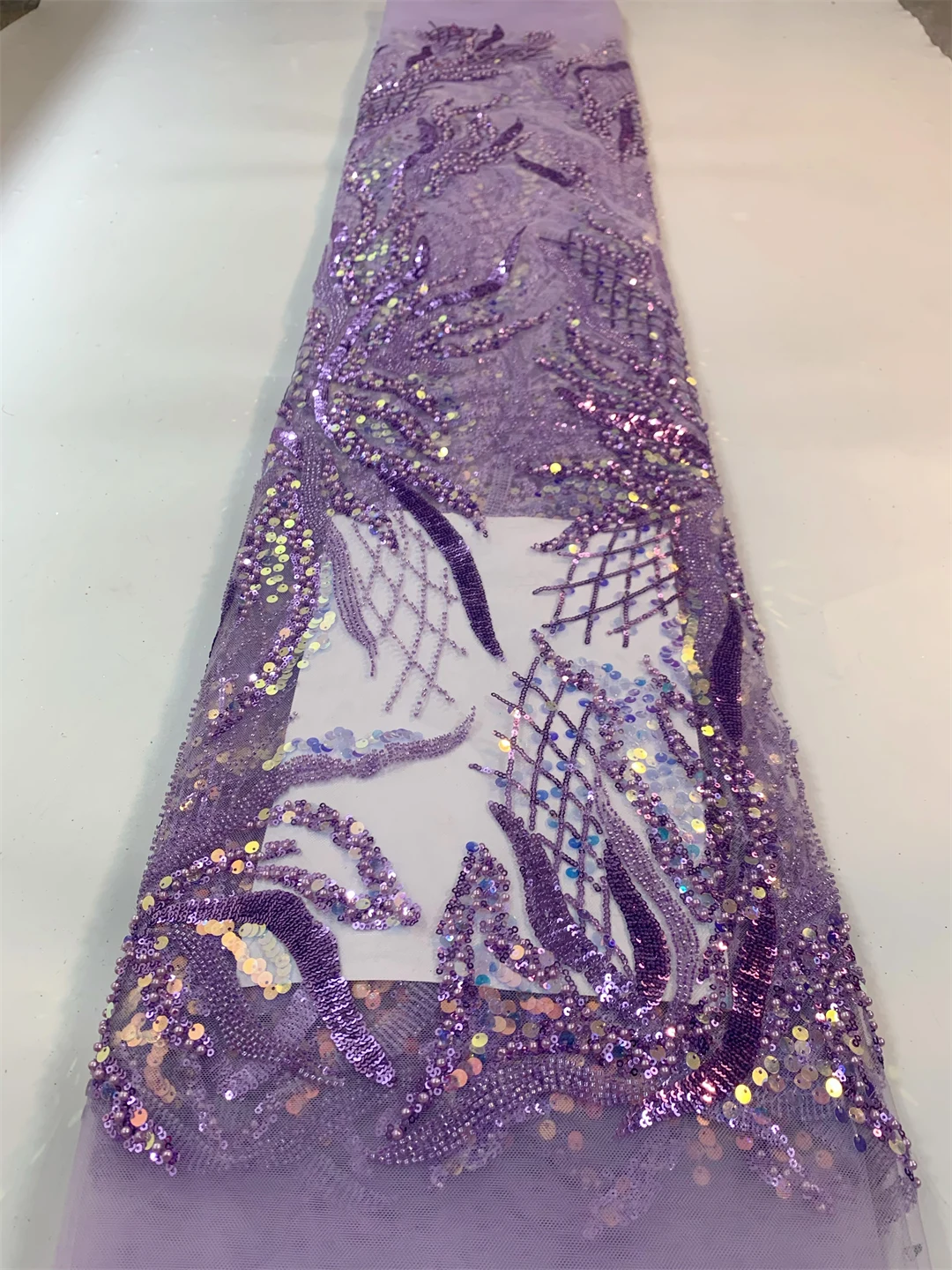 

Lilac Beads Sequence African Lace Fabric 5 Yards 2023 High Quality French Tulle Sequins Nigerian Asoebi Wedding Fabrics Sewing