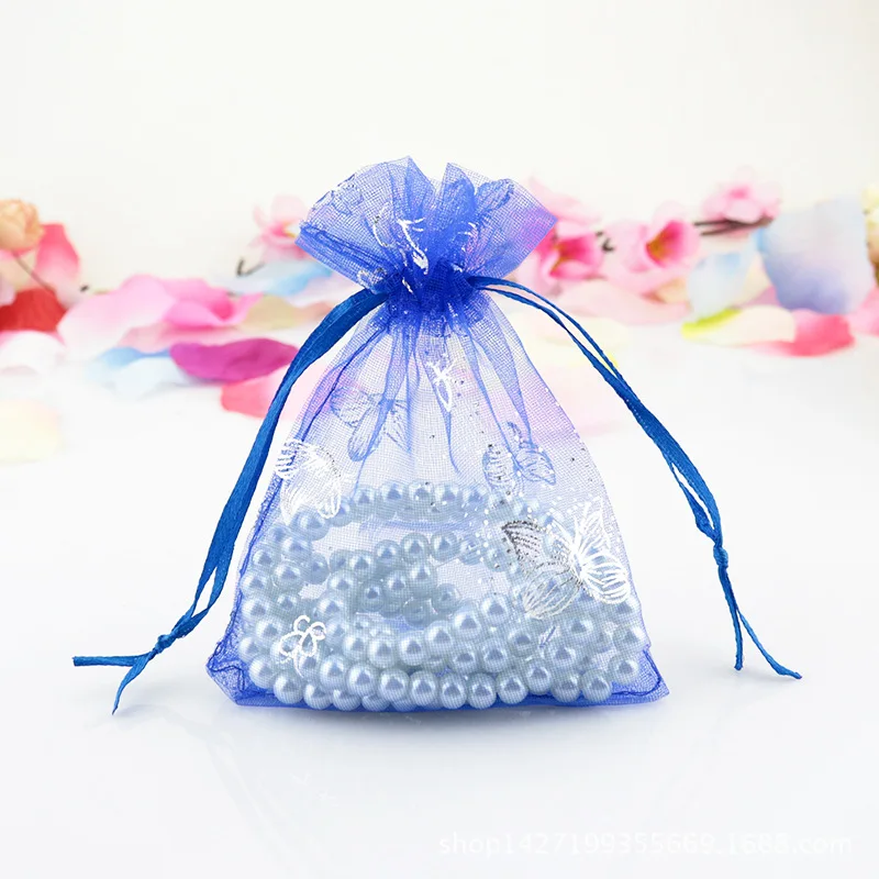

High quality 100pcs lot 13x18cm Butterfly print Wedding Candy Bags Jewelry Packing Drawable Organza Bags Party Gift Bags Pouches