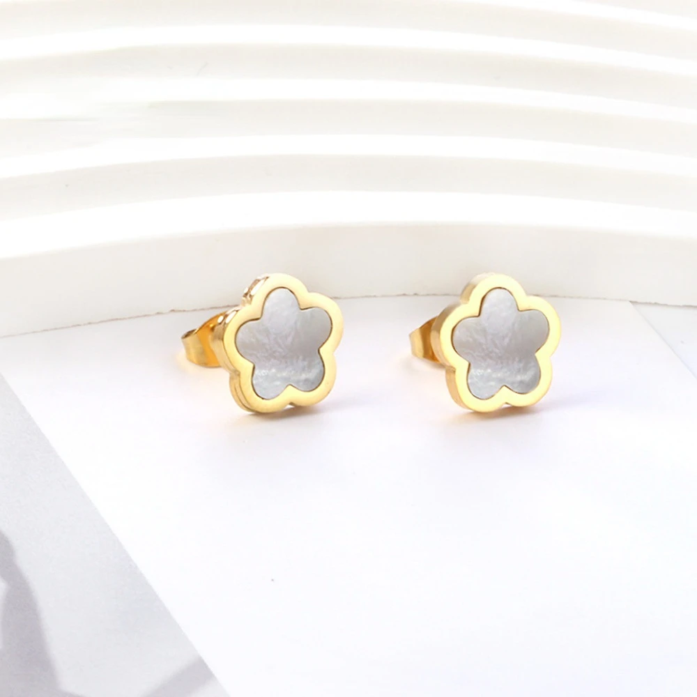 

2023 Female Trend New Stainless Steel Luxury Flower Clover Earrings For Women Fashion Gold Silver Color White Shell Jewelry