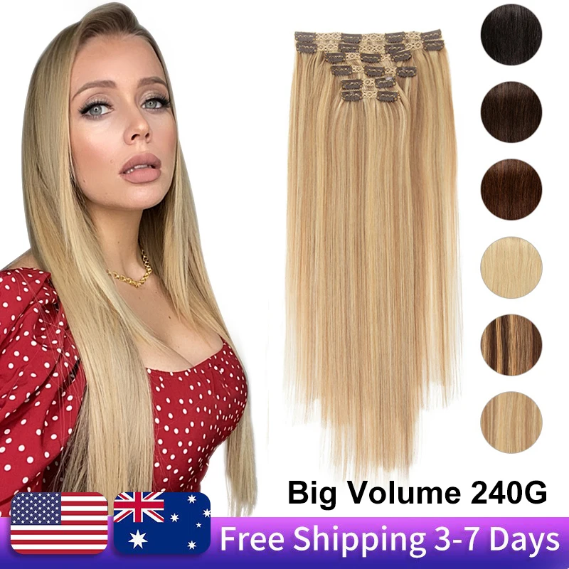 

MRS HAIR Blonde Hair Extensions Clip in Hair Extensions Human Hair NoRemy Clip-on Hair Big Volume 160-240G Natural Hair Clip Ins