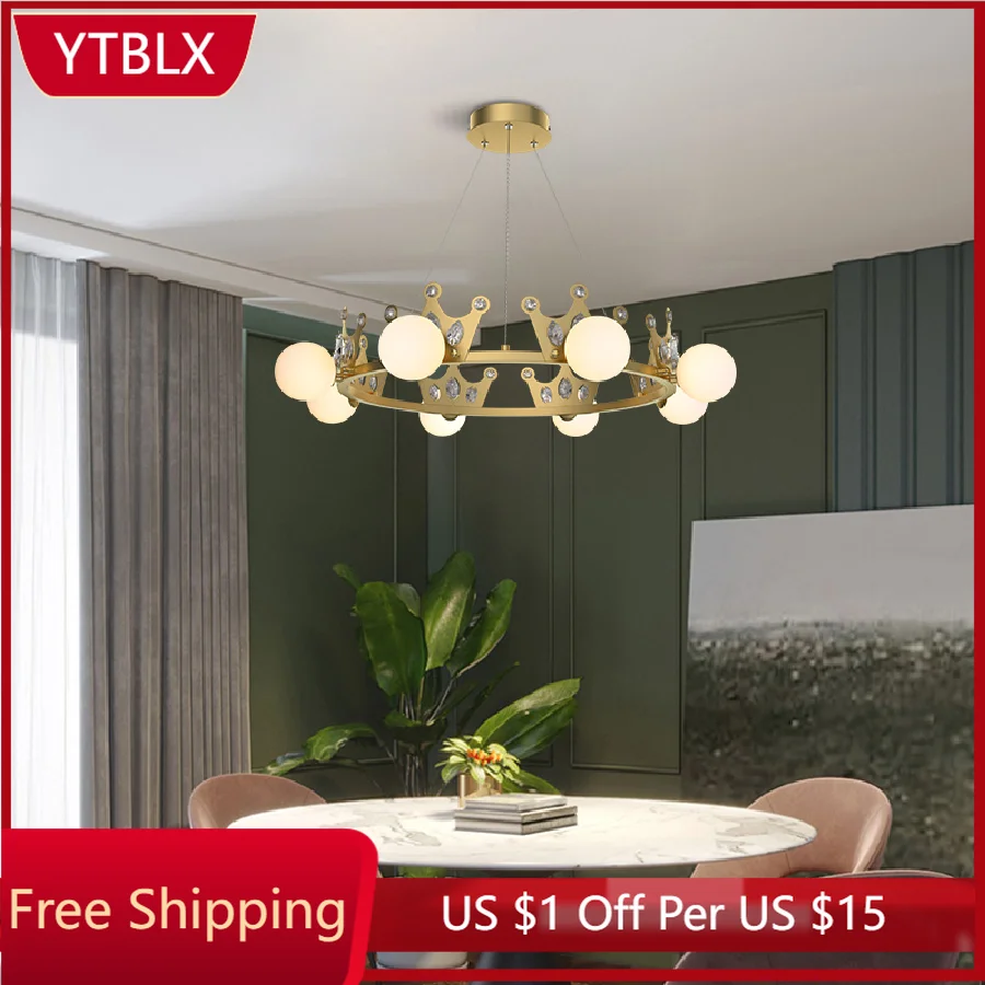 

G9 Creative LED Chandelier Lighting Dining Living Room Modern Nordic Glass Ball Hanging Lamp Bedroom Crown Romantic Art Fixtures