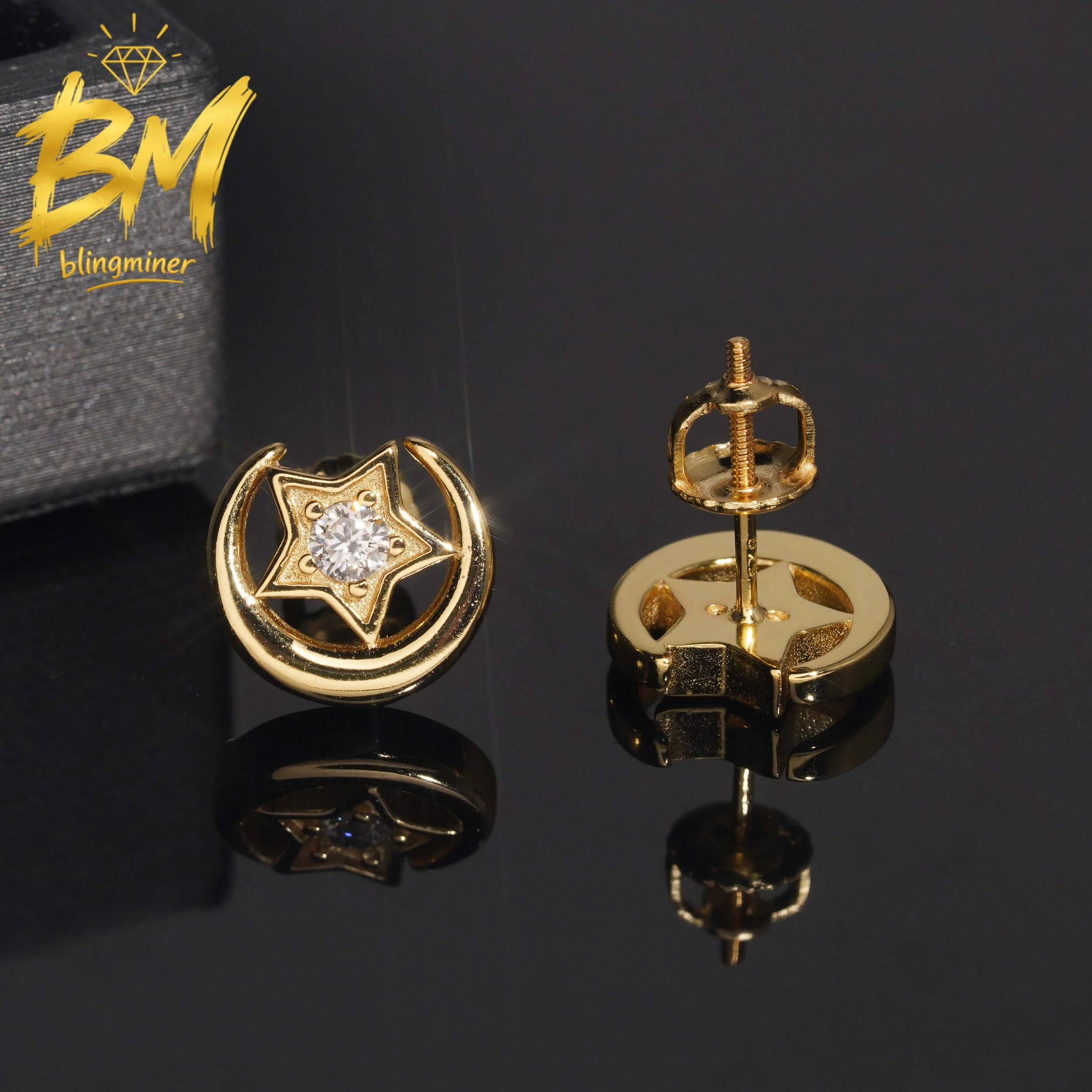 Фото Серьги Blingminer Iced Out Star VVS Moissanite для мужчин и женщин, серебряные серьги-гвоздики S925, ювелирные изделия, прошедшие проверку на алмазном тестере GRA, бесплатная доставка №4