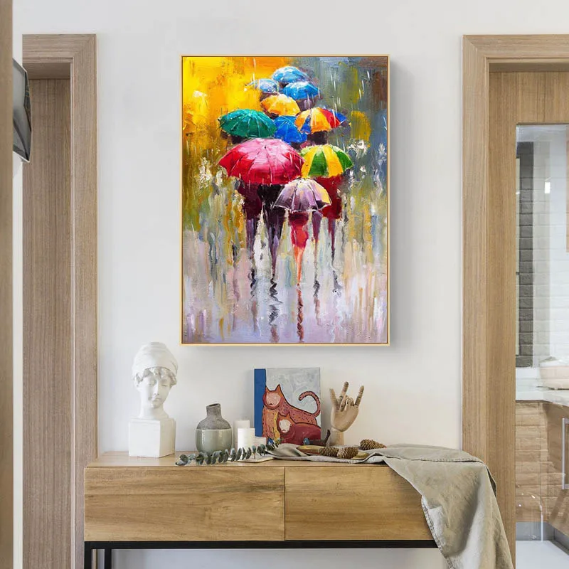 Настенный постер с изображением людей абстрактная картина маслом цветные Зонты