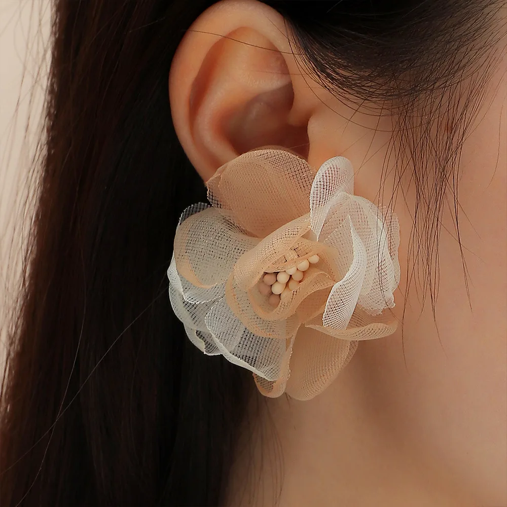

New Arrival Flower Earrings Spring Summer Super Fairy Travel Wedding Polyester Floral Stud Earrings Jewelry For Womens Girls