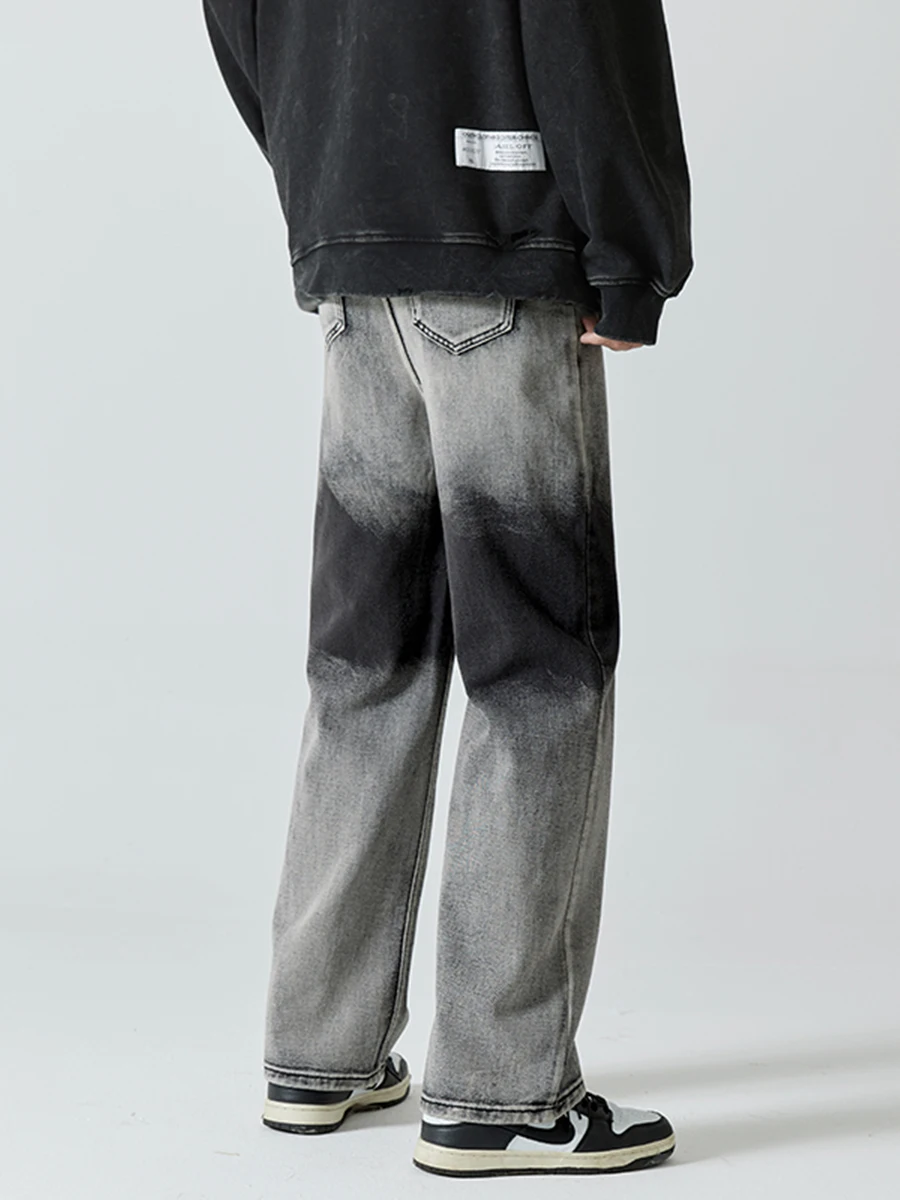 Four Seasons Men's Tie Dye Gradient Men's Jeans Fashion Casual Wide Leg Pants Straight Loose Jeans Streetwear Ins Hot Sale Denim