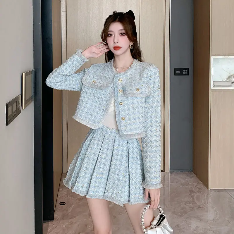 Осень/зима новый шикарный элегантный короткий пиджак и плиссированная юбка с