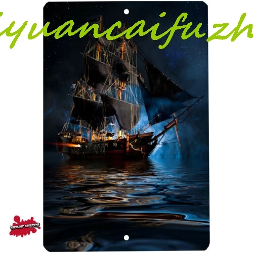 SJKY Пиратский корабль в ночное время металлическая вывеска - Настенный декор