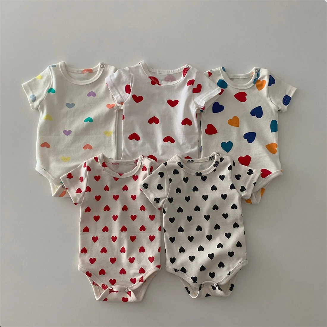 

Infant Summer Thin Loose Comfortable Breathable Jumpsuit Baby Girl Cute Love Pattern Cotton Bodysuit One Piece Boy Outfits