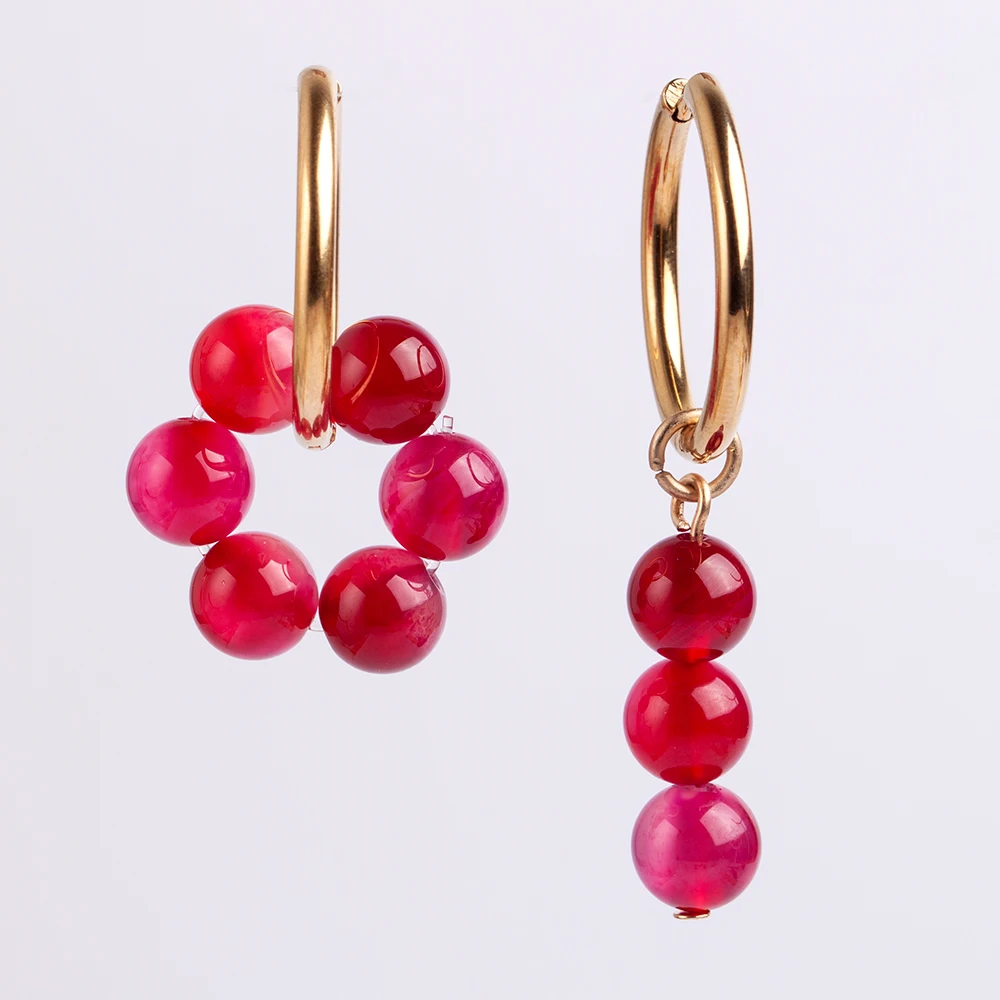 Женские серьги-кольца из нержавеющей стали с натуральным камнем - купить по