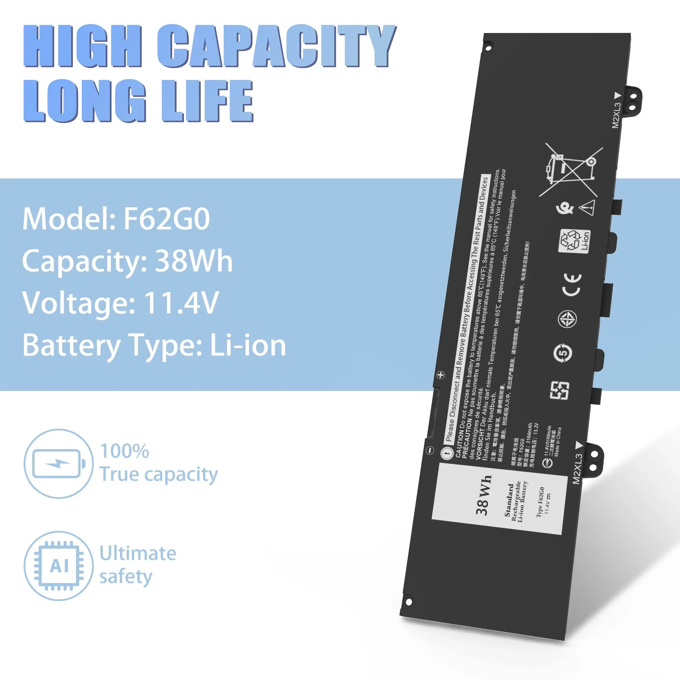 39DY5 F62G0 Аккумулятор для Dell Inspiron 13 7000 7373 7386 2-в-1 7370 7380 5370 P83G P87G P83G001 P83G002 P87G001 Vostro