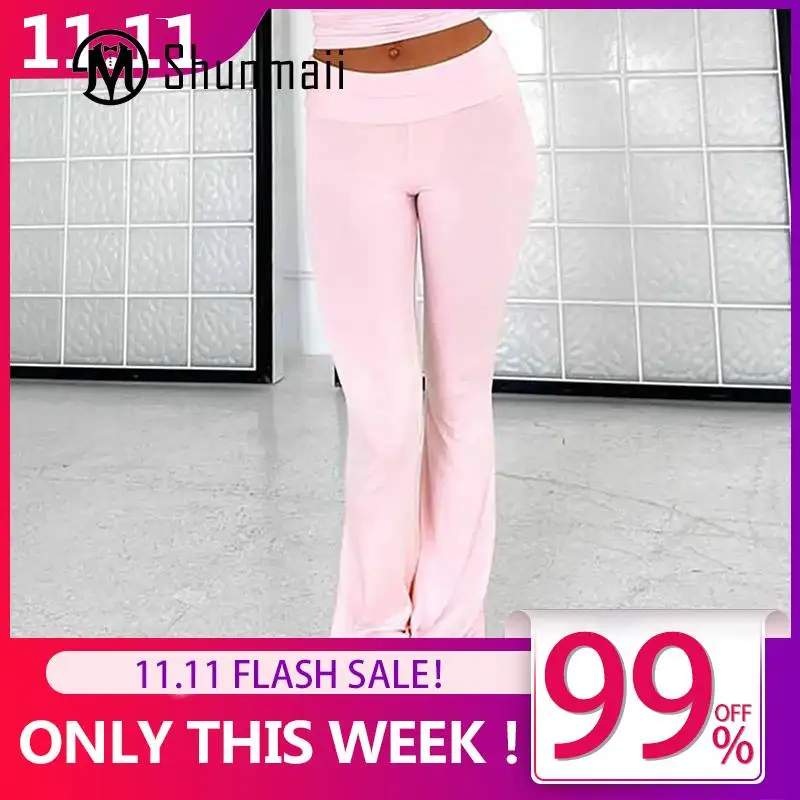 

Slim Fit Ladies Long Pants Solid Color Women Flared Pants Low Waisted Pants Y2K Style Spicy Girl Casual Vacation Outfit