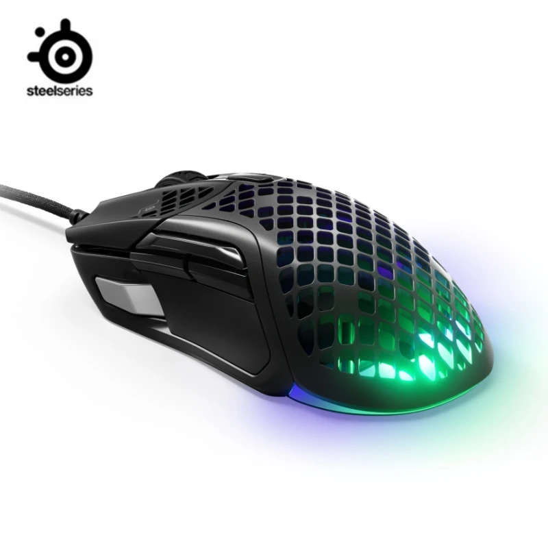 Фото Оригинальная проводная игровая мышь SteelSeries Aerox 5 с оптическим сенсором TrueMove Air 18000 CPI, ультралегкая, водостойкая конструкция №1