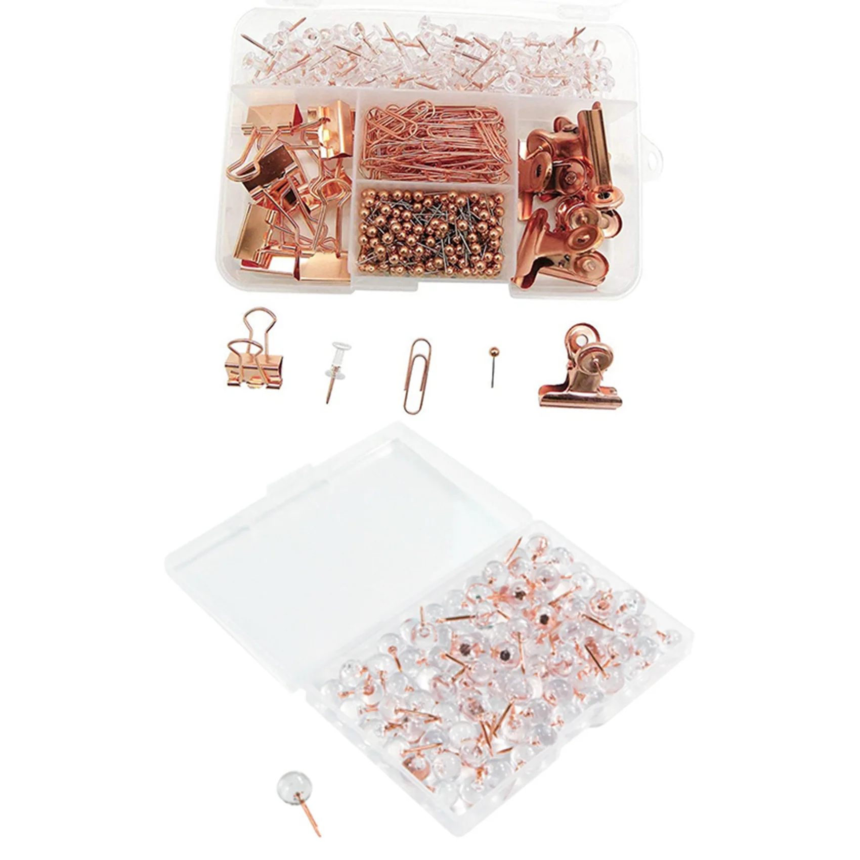 

100Pcs Rose Gold Push Pins ThumbTacks Transparent Plastic Round Head Map Tacks & 500 Pcs Push Pins Binder Clips