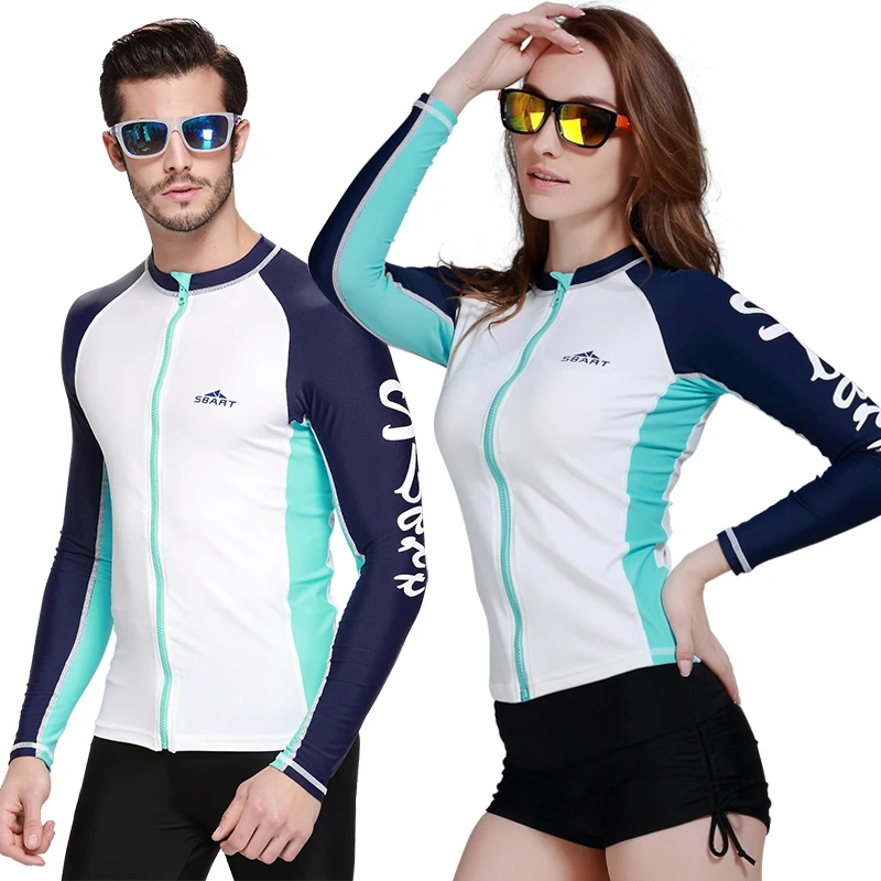 

SBART Rash Guard Shirts with Zipper Sun Protection Swim Tops for Men Womens Long Sleeve Rashguard Surfing Jacket Plus Size 3XL L