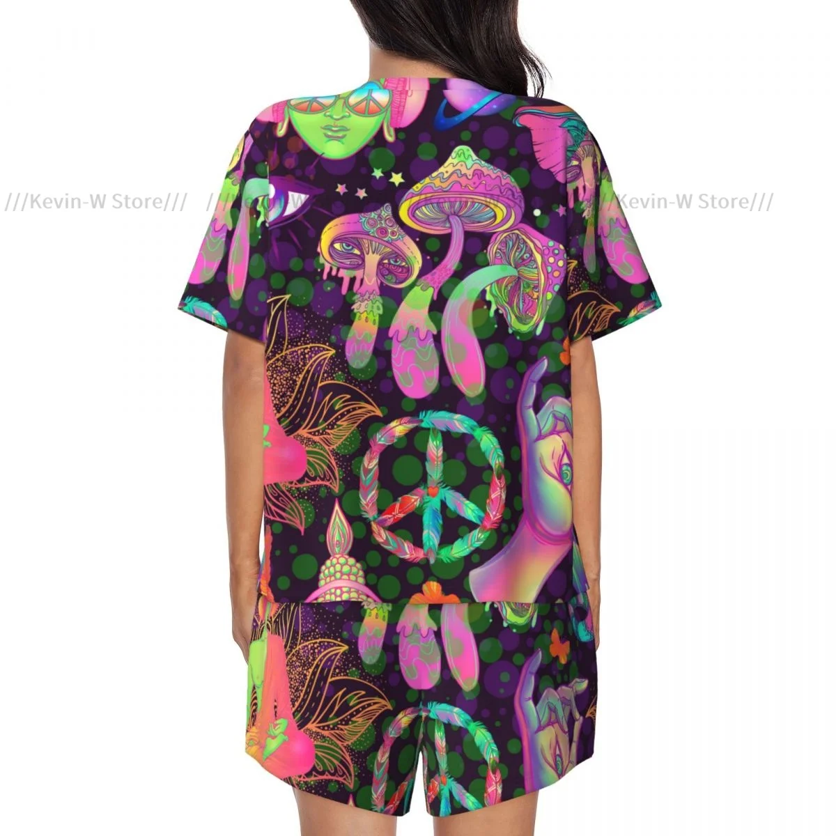 Женские пижамы с короткими рукавами триповые грибы знак мира бабочки комплект из