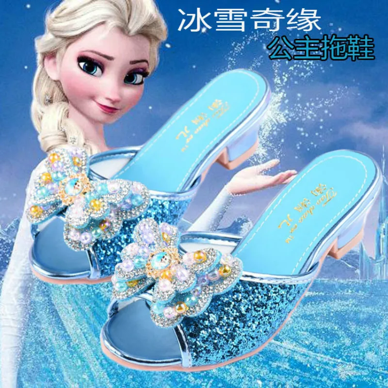 

Disney Girls High Heel Shoes Summer Children Slippers New Frozen Flip-Flop Sandals Soft Sole Princess Shoes