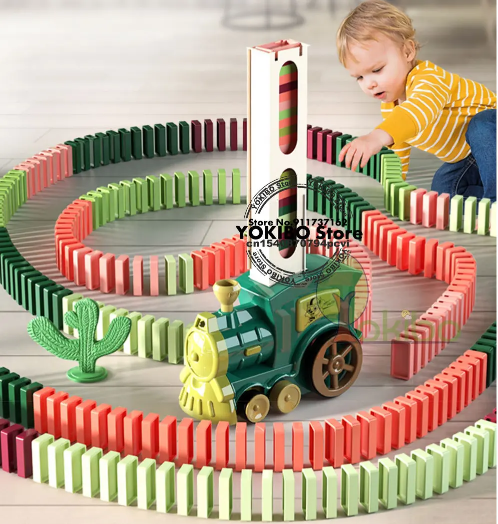 Kids Domino Train Car Set Sound Light Automatic Laying Domino Brick Colorful Dominoes Blocks Game Educational DIY Toy Gift