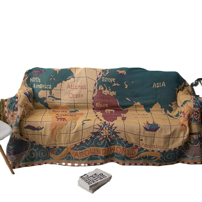Тканые пледы в стиле бохо с кисточкой стильное одеяло картой мира подходящее для