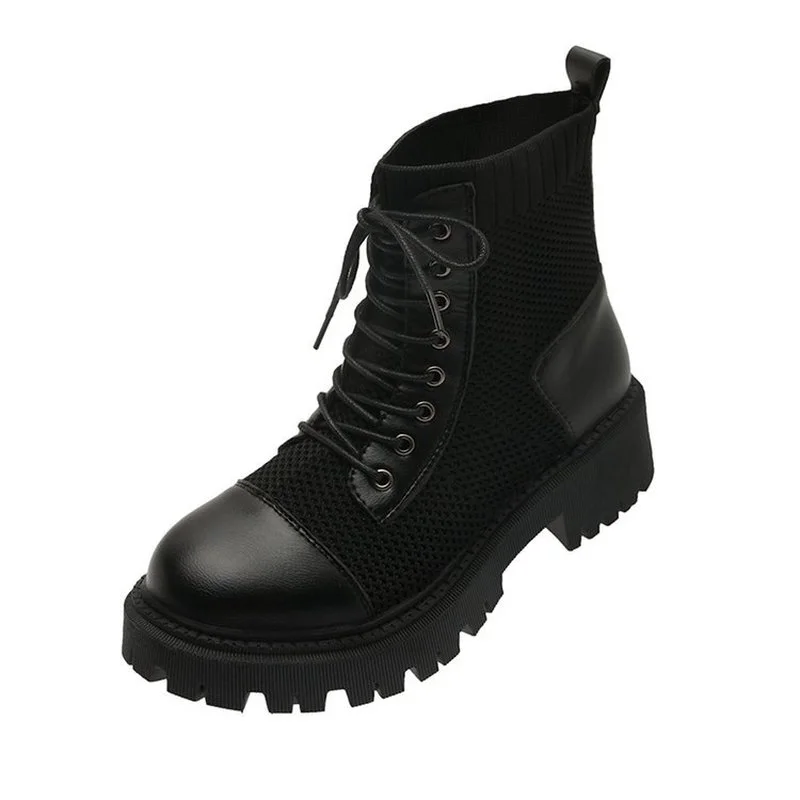 

Женские короткие ботинки, сезон осень-зима 2022, Корейская версия вязаных прострочек, женские короткие ботинки в британском стиле на шнуровке