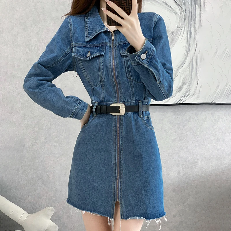 

Denim Cowboy Long Sleeved Mini Spring Autumn Dress Fashion Blouses 2022 Cheap Vintage Clothes For Women Female Clothing Harajuku
