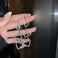 three love heart rhinestone drop earrings for women geometric crystal dangle earrings jewelry accessories