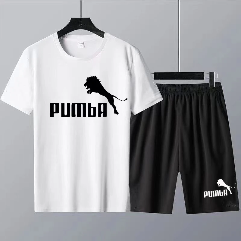 Summer Lion Print Men 2 Pieces Set Sport Brand Tracksuit Cotton T Shirt and Shorts Sets Oversized Women T-Shirts Free Shipping