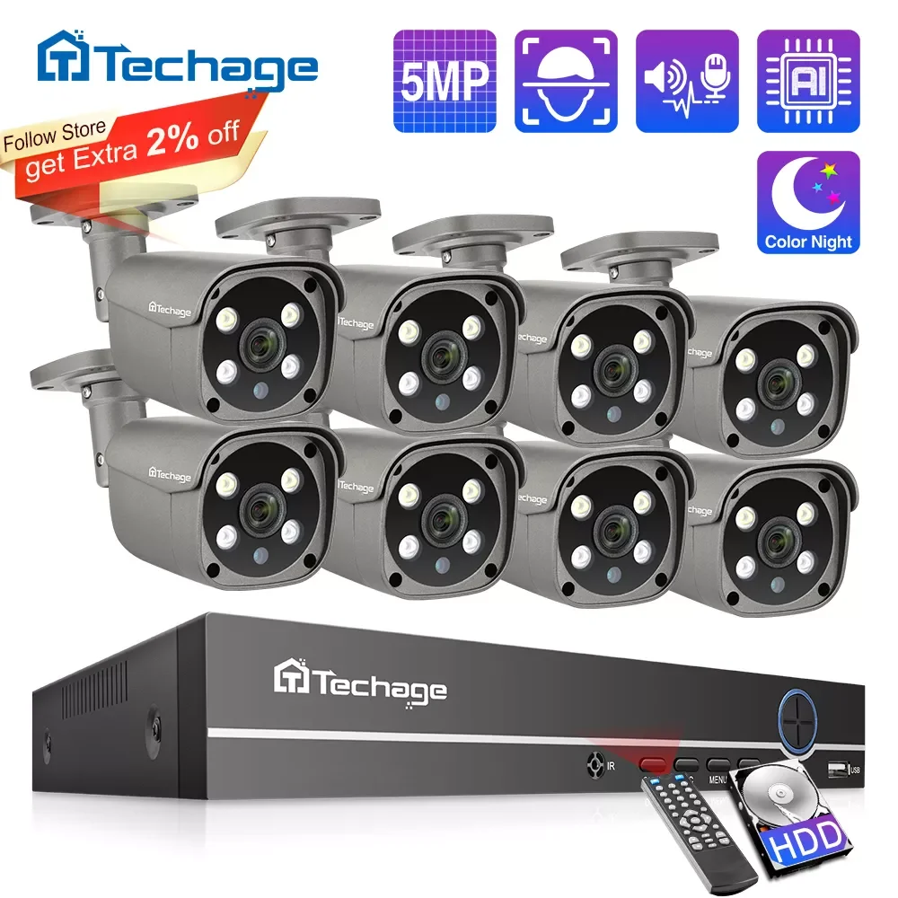 

Камера видеонаблюдения Techage, 8 каналов, 5 Мп, HD, POE, NVR