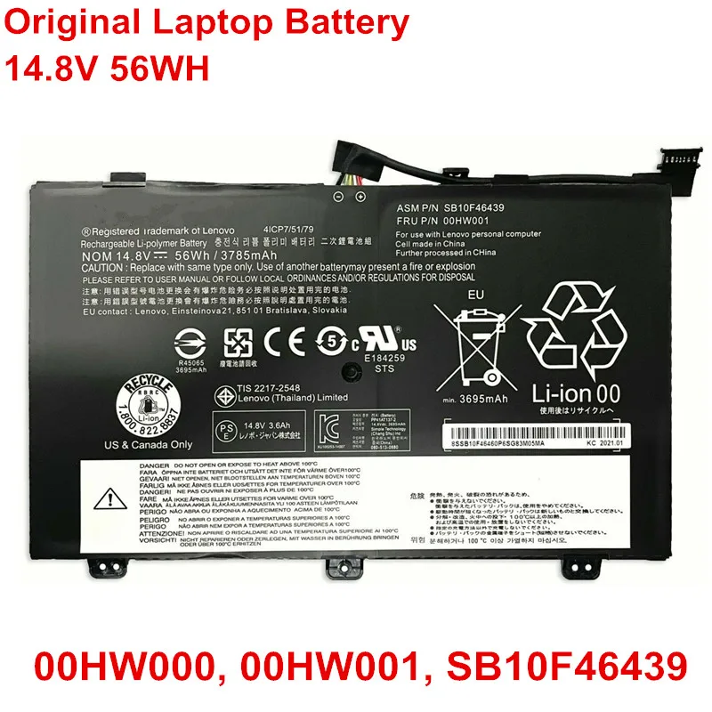 

Genuine Original 00HW000 00HW001 Laptop Battery 14.8V 56WH For Lenovo Thinkpad S3 Yoga 14 Notebook SB10F46439 Internal Generic