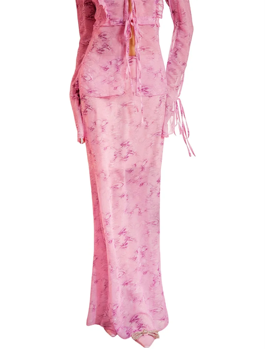 

Женский комплект из 2 предметов, Кружевной укороченный топ и юбка-карандаш с высокой талией для ночных клубов