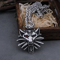 316l stainless steel thewitcher jewelry wizard 3 wild hunt game vintage hip hop pendant necklace geralt wolf head necklace gift