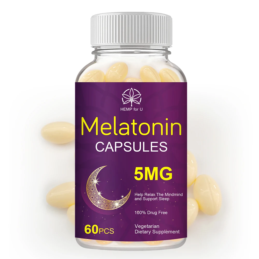 

BBEEAAUU 5mg Melatonin Capsules Relieve Stress Anti-anxiety Delay Aging Help Deep Sleep Save Insomnia Improve Sleep Health Food