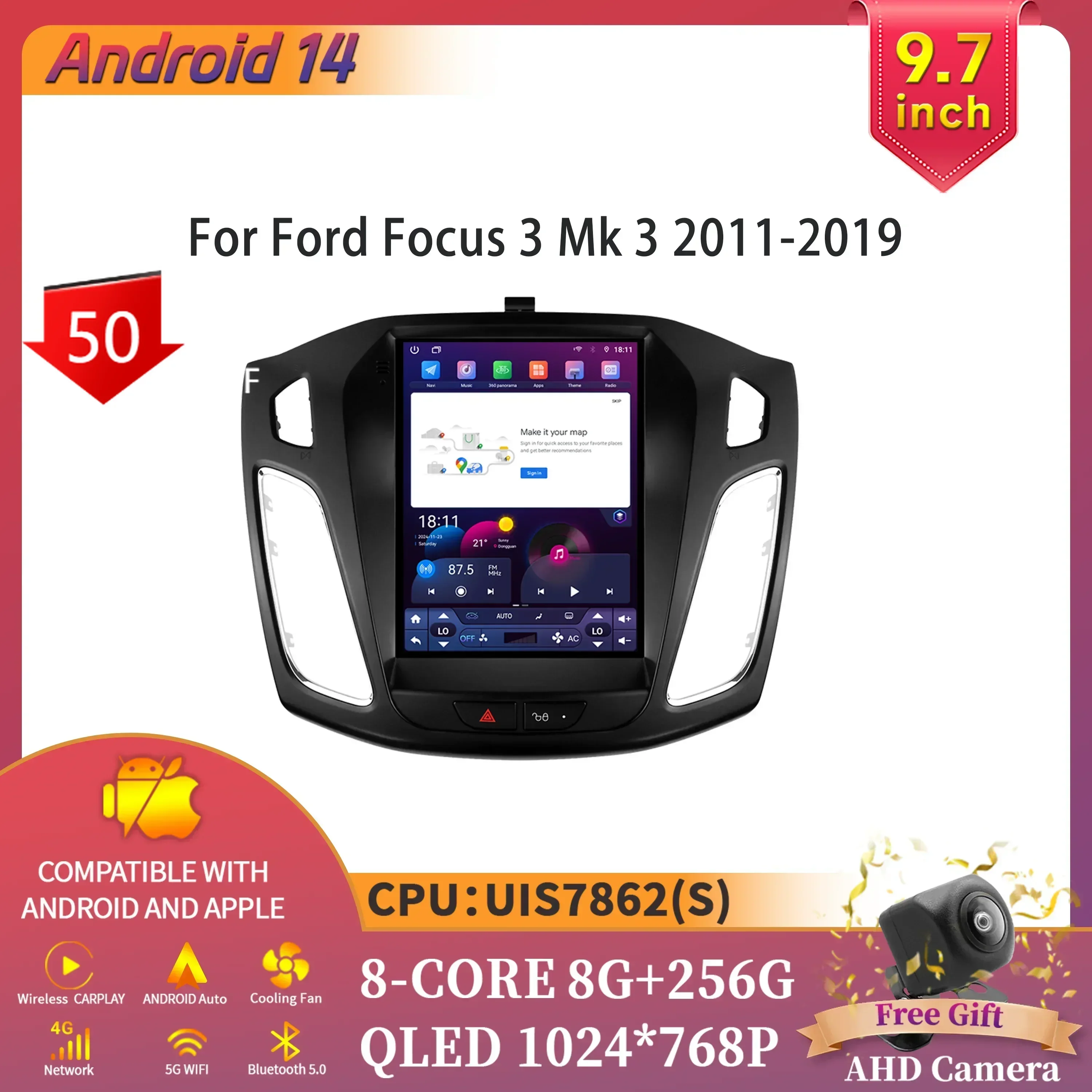 9 7-дюймовый Android 14 для Ford Focus 3 Mk 2011-2019 автомобильный радиоприемник мультимедийный