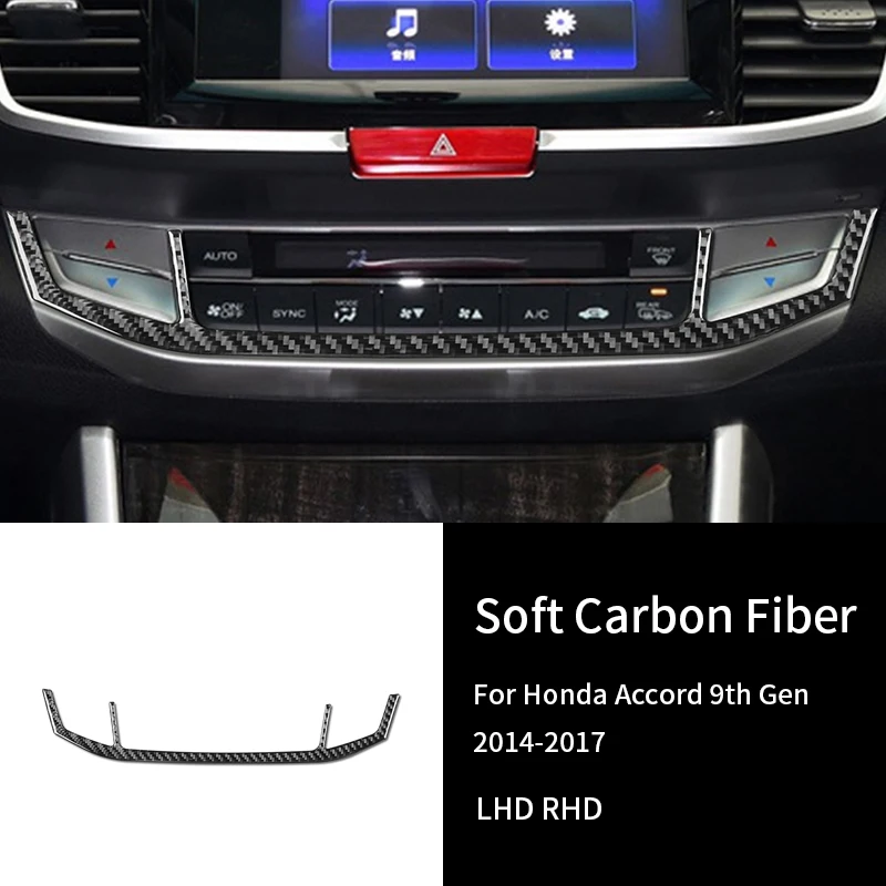 

For Honda Accord 9th Gen 14-17 Real Carbon Fiber Car Center Air Conditioner Switch Frame Cover Trim Adjustment Button Stickers